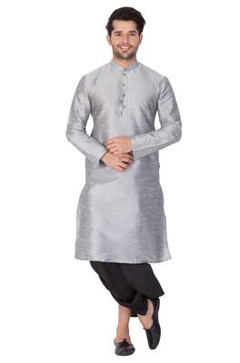 Grey Silk Blend Kurta And Dhoti Set 2