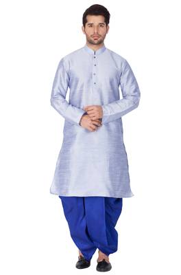 Men'S Light Blue Silk Blend Kurta And Dhoti Set 1