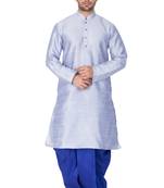 Men'S Light Blue Silk Blend Kurta And Dhoti Set