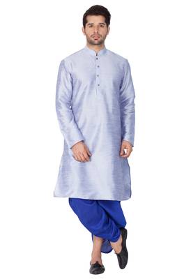 Men'S Light Blue Silk Blend Kurta And Dhoti Set 2