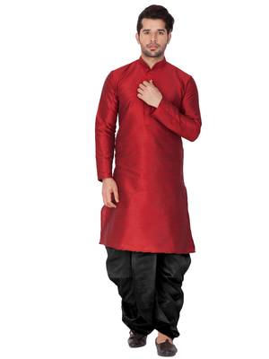 Maroon Silk Blend Kurta And Dhoti Set 1
