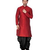 Maroon Silk Blend Kurta And Dhoti Set