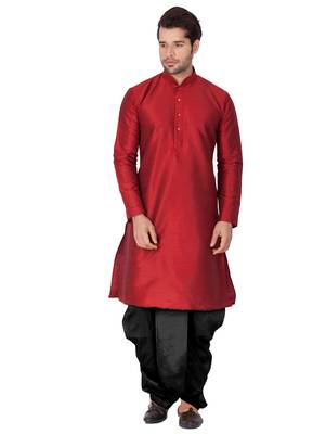 Maroon Silk Blend Kurta And Dhoti Set 2
