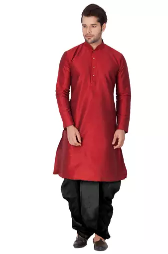 Maroon Silk Blend Kurta And Dhoti Set