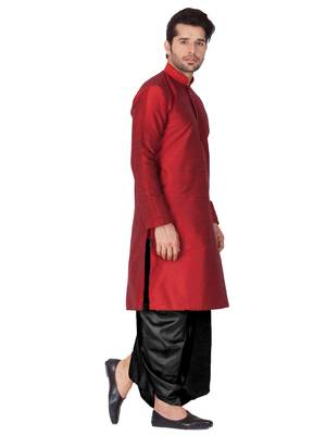 Maroon Silk Blend Kurta And Dhoti Set 4