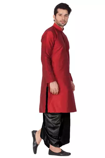 Maroon Silk Blend Kurta And Dhoti Set
