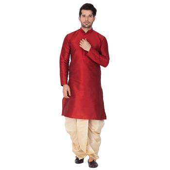 Maroon Silk Blend Kurta And Dhoti Set 1