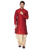 Maroon Silk Blend Kurta And Dhoti Set
