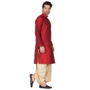 Maroon Silk Blend Kurta And Dhoti Set 2
