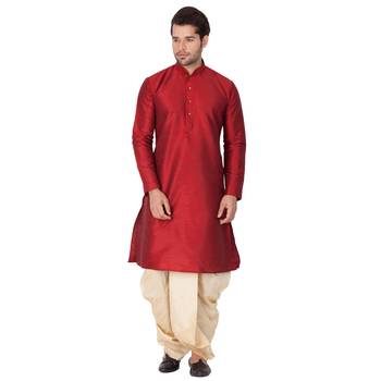 Maroon Silk Blend Kurta And Dhoti Set 4