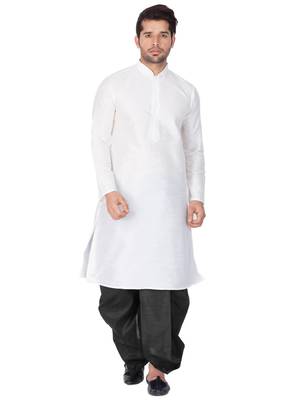 White Silk Blend Kurta And Dhoti Set 1