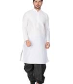 White Silk Blend Kurta And Dhoti Set