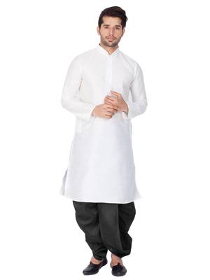 White Silk Blend Kurta And Dhoti Set 2