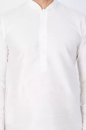 White Silk Blend Kurta And Dhoti Set