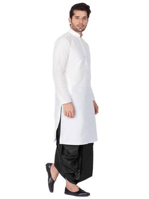 White Silk Blend Kurta And Dhoti Set 4