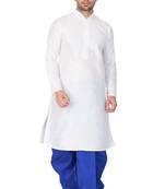 White Silk Blend Kurta And Dhoti Set