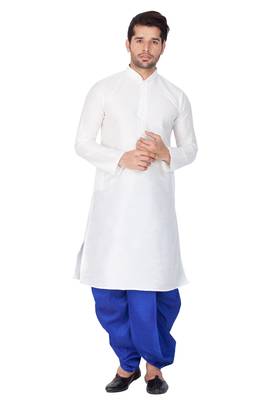 White Silk Blend Kurta And Dhoti Set 2