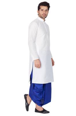 White Silk Blend Kurta And Dhoti Set 4