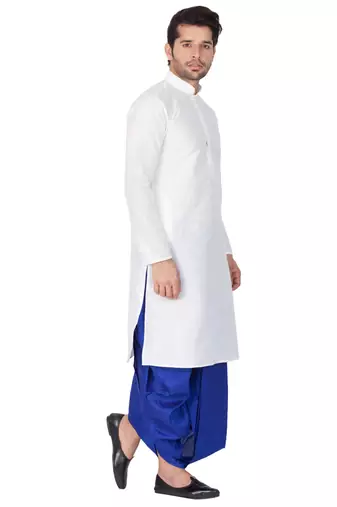 White Silk Blend Kurta And Dhoti Set