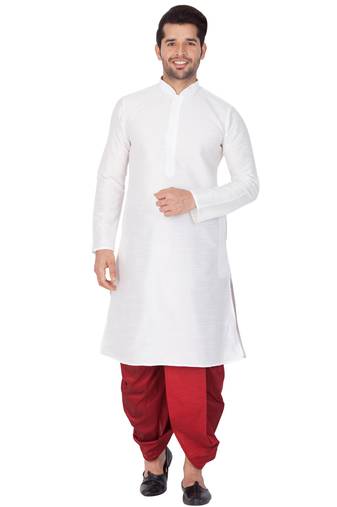  men's white silk blend kurta and dhoti set