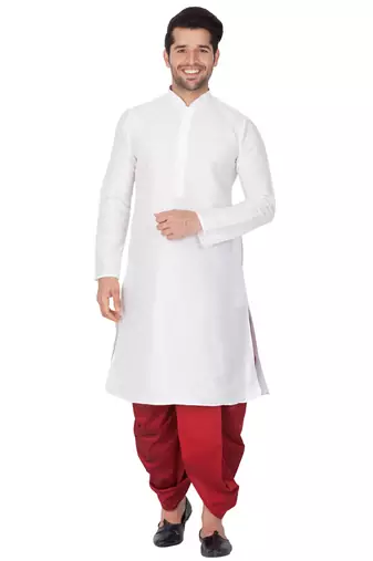  white silk blend kurta and dhoti set