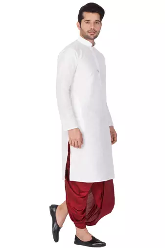  white silk blend kurta and dhoti set