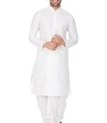 White Silk Blend Kurta And Dhoti Set