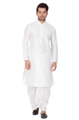 White Silk Blend Kurta And Dhoti Set 2