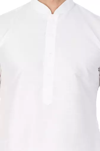 White Silk Blend Kurta And Dhoti Set