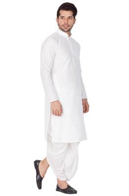 White Silk Blend Kurta And Dhoti Set 4