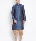 Blue Silk Blend Kurta And Dhoti Set