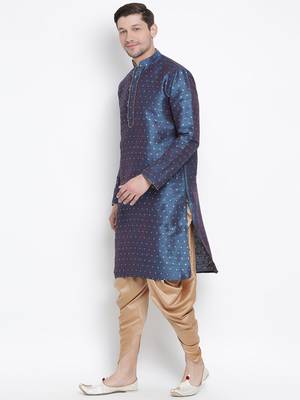 Blue Silk Blend Kurta And Dhoti Set 2
