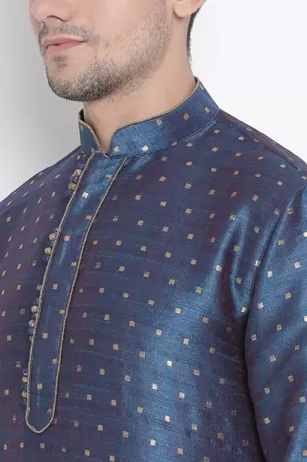 Blue Silk Blend Kurta And Dhoti Set