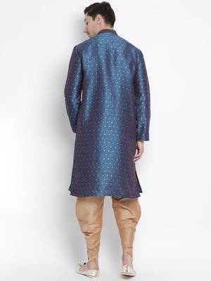 Blue Silk Blend Kurta And Dhoti Set 4