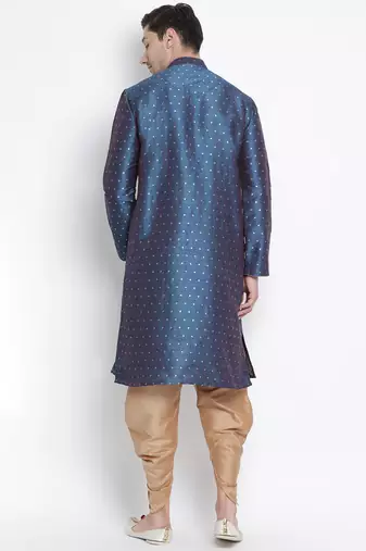 Blue Silk Blend Kurta And Dhoti Set