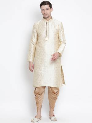 Gold Silk Blend Kurta And Dhoti Set 1