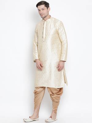 Gold Silk Blend Kurta And Dhoti Set 2