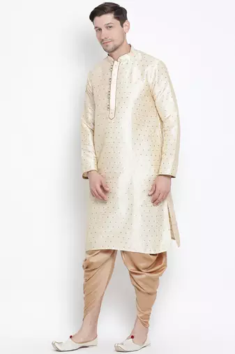 Gold Silk Blend Kurta And Dhoti Set