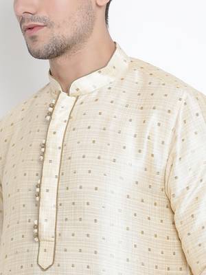 Gold Silk Blend Kurta And Dhoti Set 3