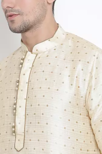 Gold Silk Blend Kurta And Dhoti Set