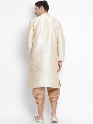 Gold Silk Blend Kurta And Dhoti Set 4