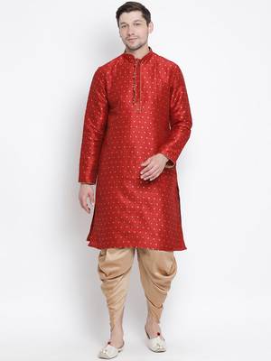 Maroon Silk Blend Kurta And Dhoti Set 1