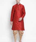 Maroon Silk Blend Kurta And Dhoti Set