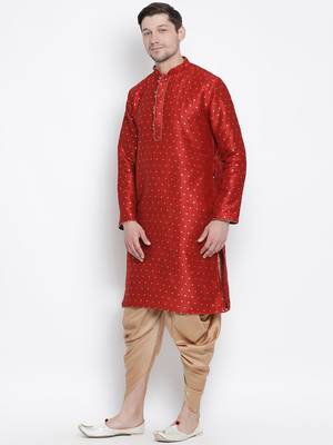 Maroon Silk Blend Kurta And Dhoti Set 2