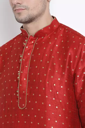 Maroon Silk Blend Kurta And Dhoti Set