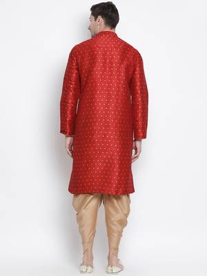 Maroon Silk Blend Kurta And Dhoti Set 4