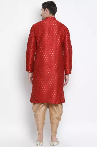 Maroon Silk Blend Kurta And Dhoti Set