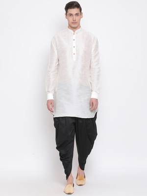 Cream Silk Blend Kurta And Dhoti Set 1