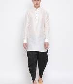 Cream Silk Blend Kurta And Dhoti Set