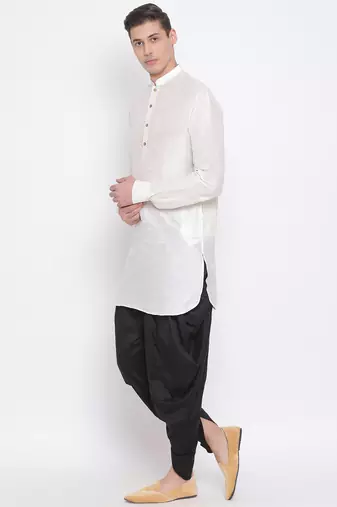 Cream Silk Blend Kurta And Dhoti Set